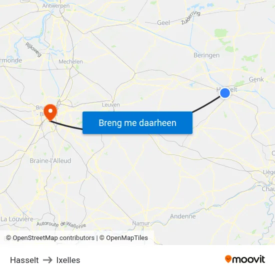 Hasselt to Ixelles map