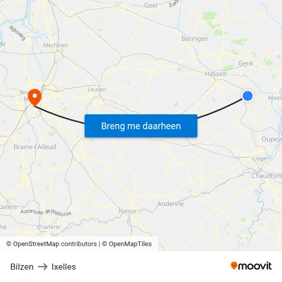 Bilzen to Ixelles map