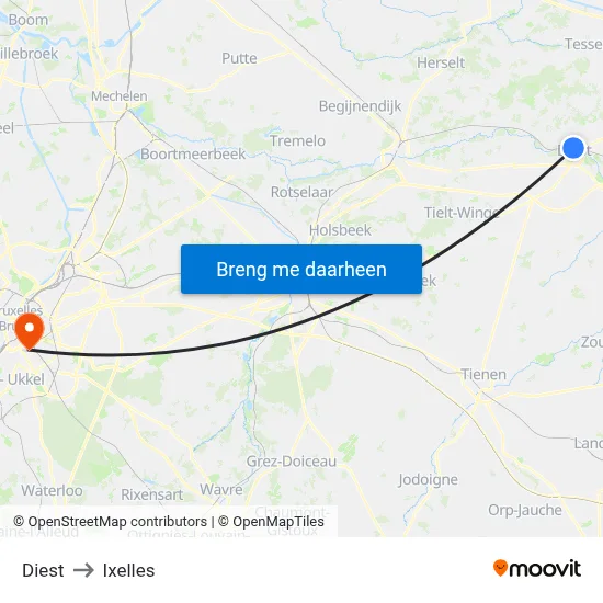 Diest to Ixelles map