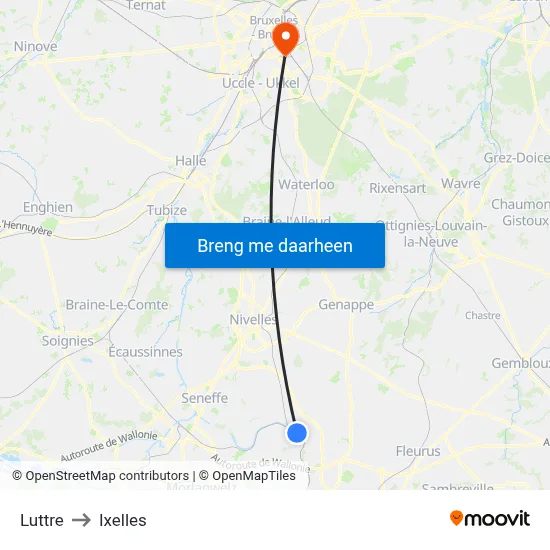 Luttre to Ixelles map
