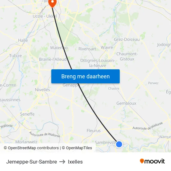 Jemeppe-Sur-Sambre to Ixelles map