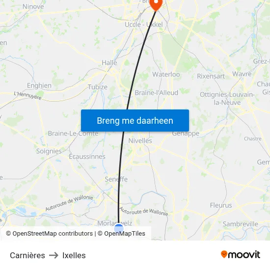 Carnières to Ixelles map