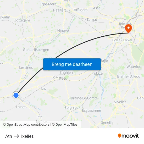 Ath to Ixelles map