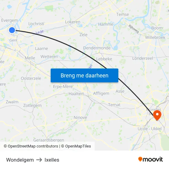 Wondelgem to Ixelles map