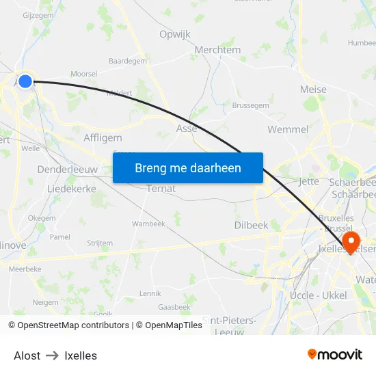 Alost to Ixelles map