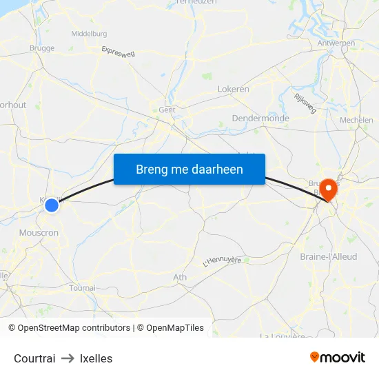 Courtrai to Ixelles map