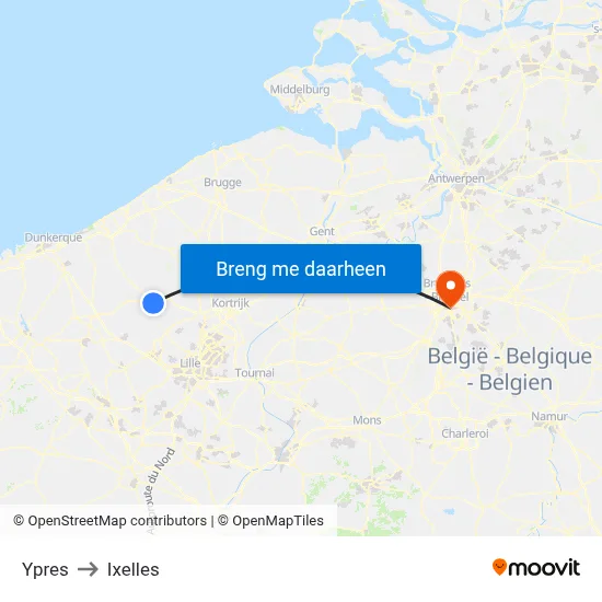 Ypres to Ixelles map