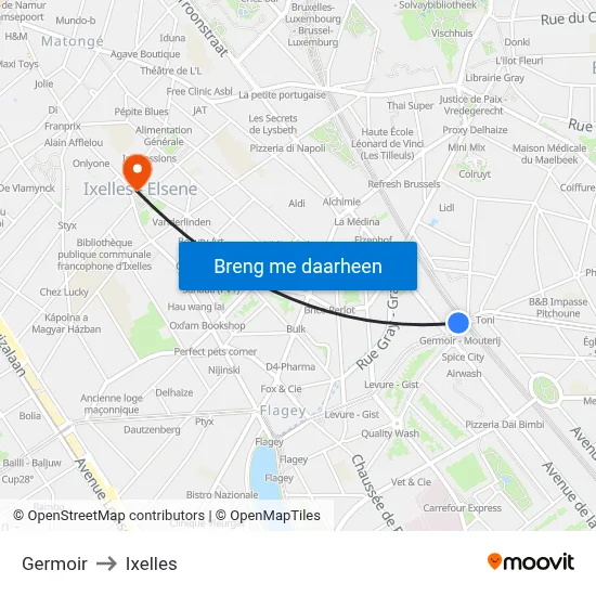 Germoir to Ixelles map