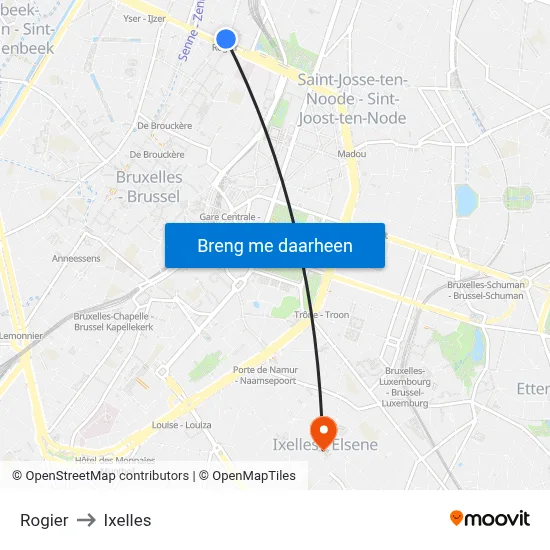 Rogier to Ixelles map