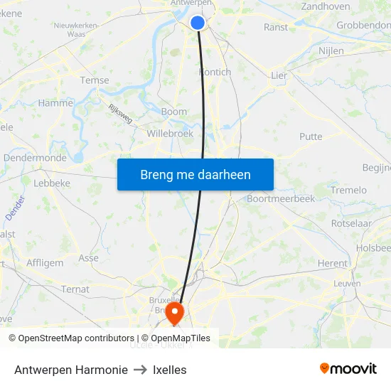 Antwerpen Harmonie to Ixelles map