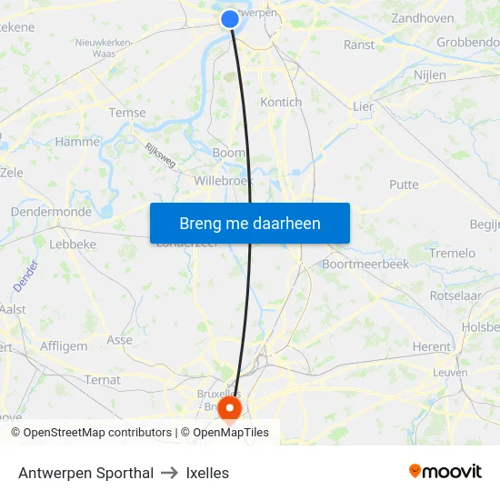 Antwerpen Sporthal to Ixelles map