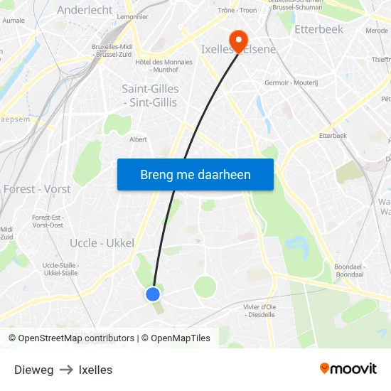 Dieweg to Ixelles map