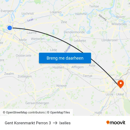 Gent Korenmarkt Perron 3 to Ixelles map