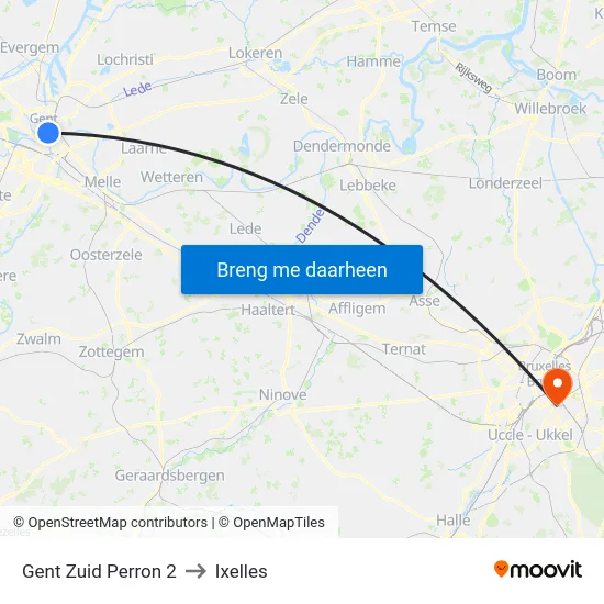 Gent Zuid Perron 2 to Ixelles map