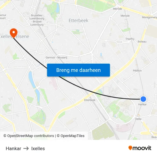 Hankar to Ixelles map