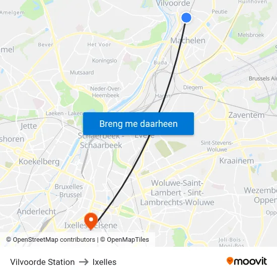 Vilvoorde Station to Ixelles map