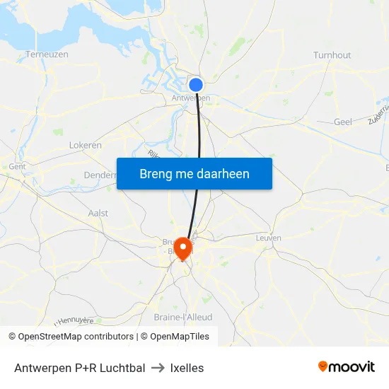Antwerpen P+R Luchtbal to Ixelles map