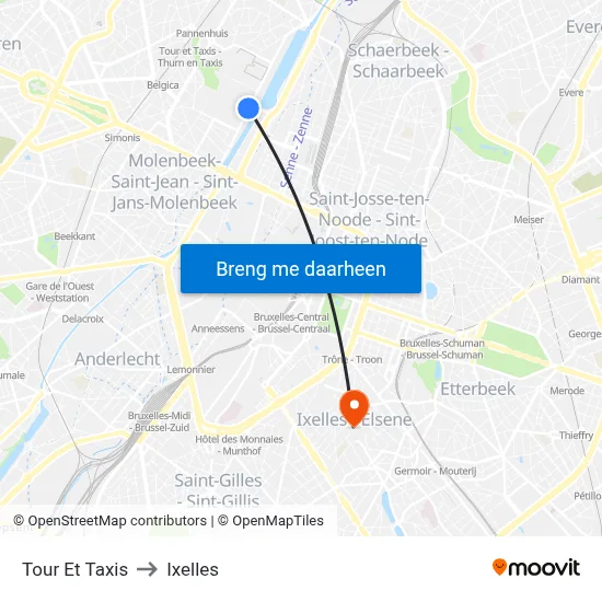 Tour Et Taxis to Ixelles map