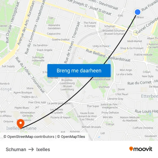 Schuman to Ixelles map