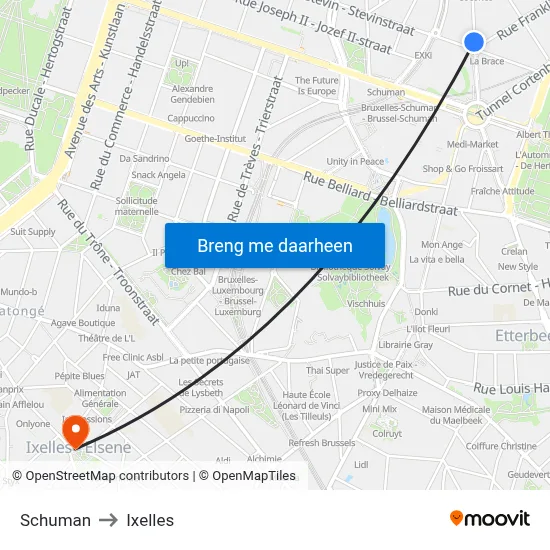 Schuman to Ixelles map