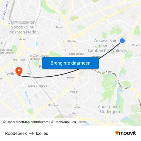 Roodebeek to Ixelles map
