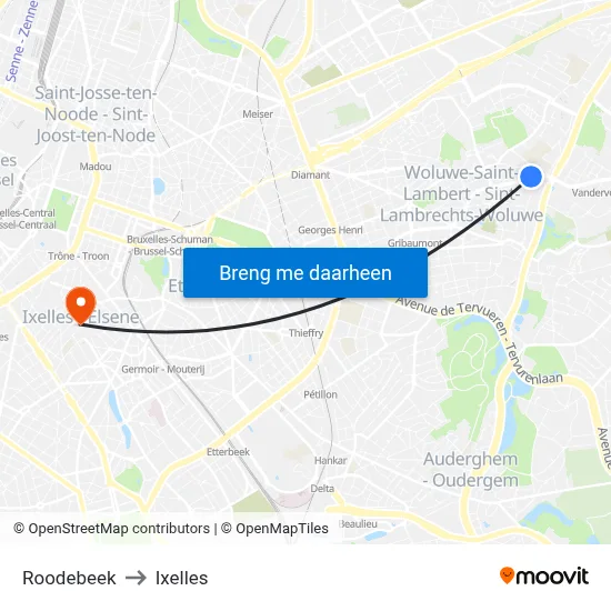 Roodebeek to Ixelles map