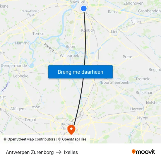 Antwerpen Zurenborg to Ixelles map