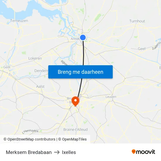 Merksem Bredabaan to Ixelles map
