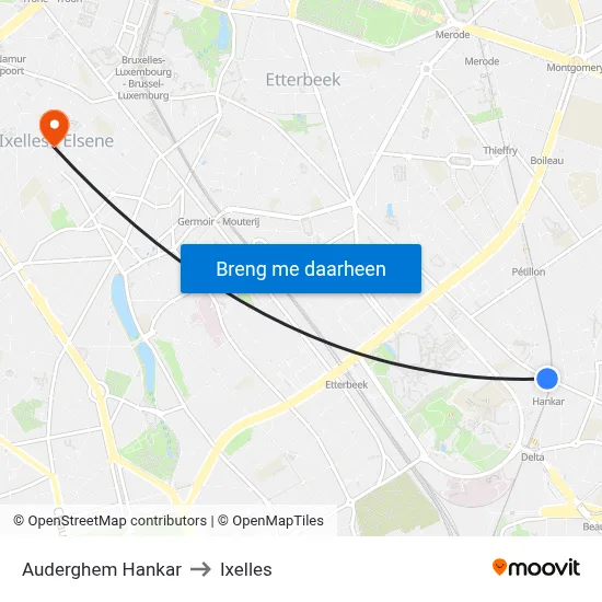 Auderghem Hankar to Ixelles map