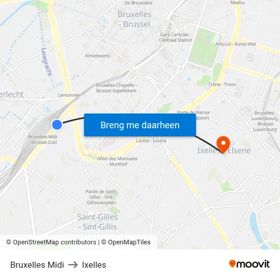 Bruxelles Midi to Ixelles map