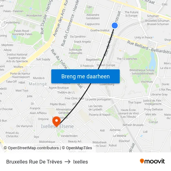 Bruxelles Rue De Trêves to Ixelles map