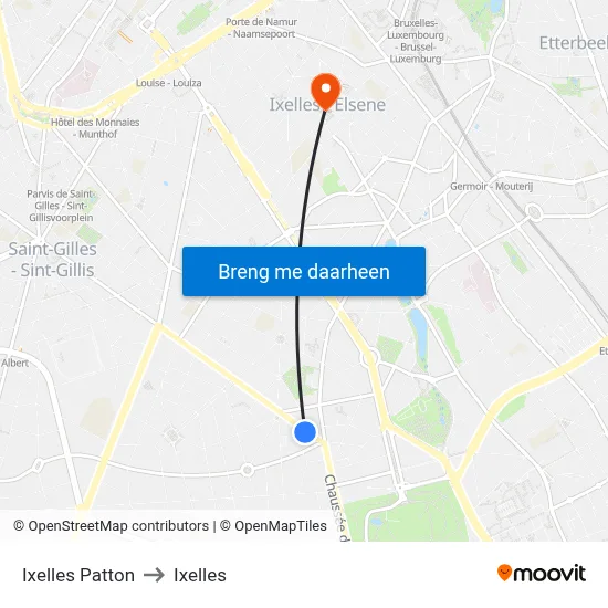 Ixelles Patton to Ixelles map