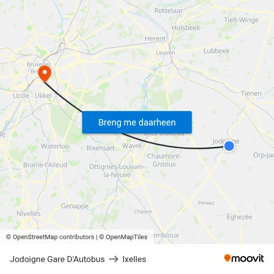 Jodoigne Gare D'Autobus to Ixelles map