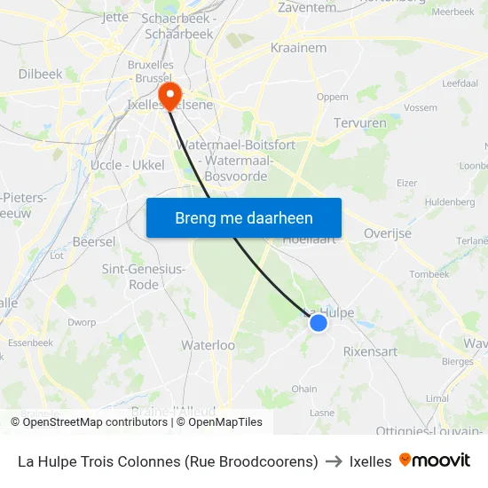 La Hulpe Trois Colonnes (Rue Broodcoorens) to Ixelles map