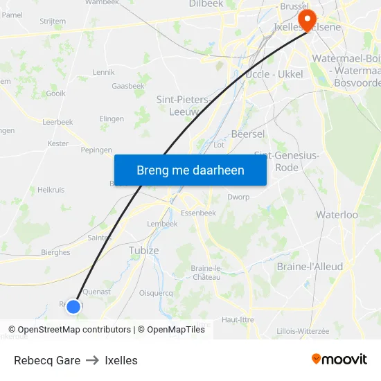 Rebecq Gare to Ixelles map