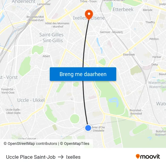 Uccle Place Saint-Job to Ixelles map