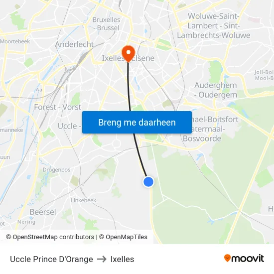 Uccle Prince D'Orange to Ixelles map