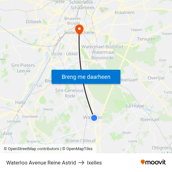 Waterloo Avenue Reine Astrid to Ixelles map