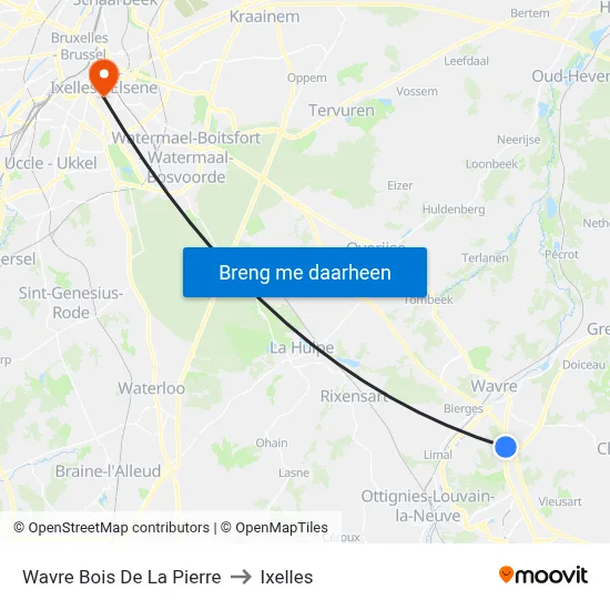 Wavre Bois De La Pierre to Ixelles map