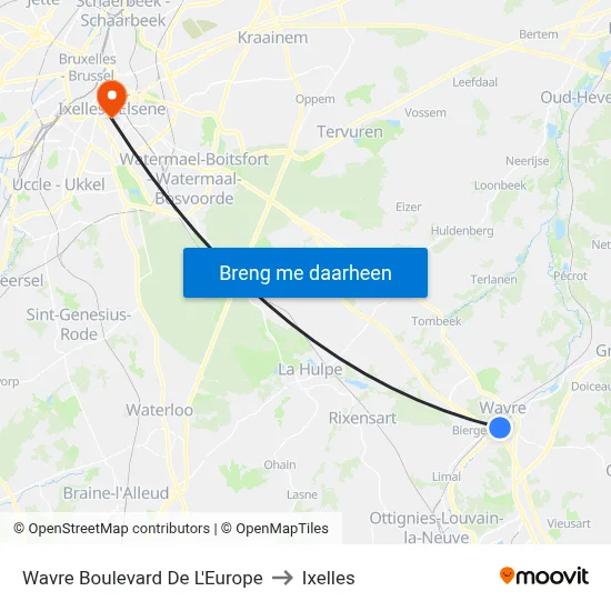 Wavre Boulevard De L'Europe to Ixelles map