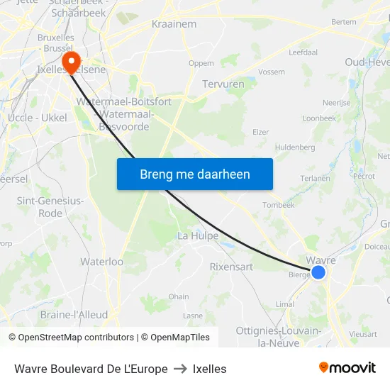 Wavre Boulevard De L'Europe to Ixelles map
