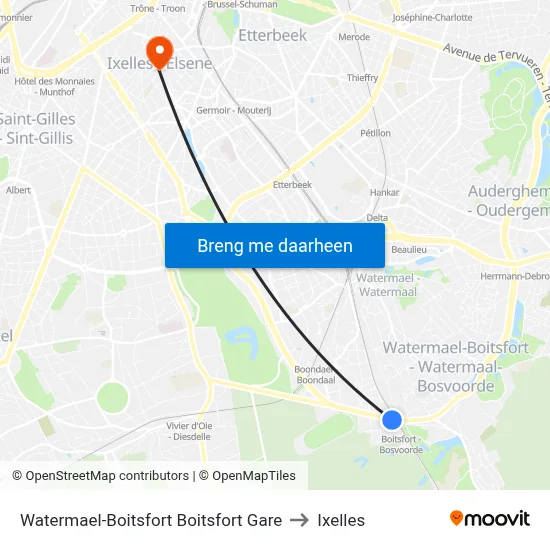 Watermael-Boitsfort Boitsfort Gare to Ixelles map