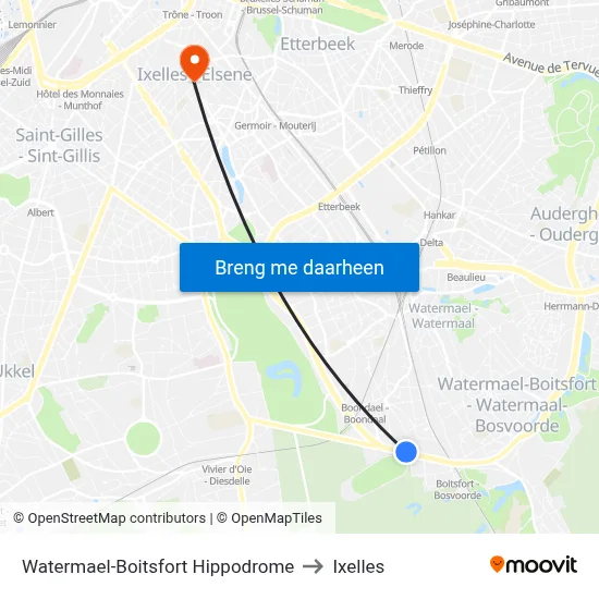 Watermael-Boitsfort Hippodrome to Ixelles map