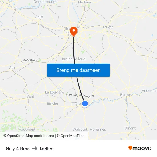 Gilly 4 Bras to Ixelles map