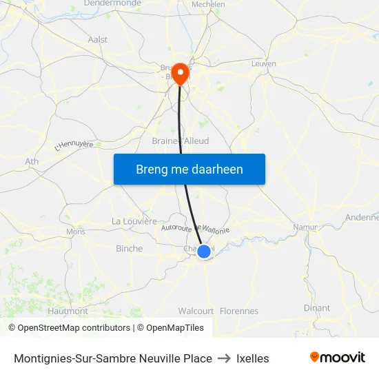 Montignies-Sur-Sambre Neuville Place to Ixelles map