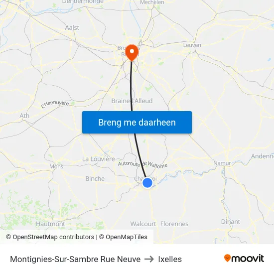 Montignies-Sur-Sambre Rue Neuve to Ixelles map