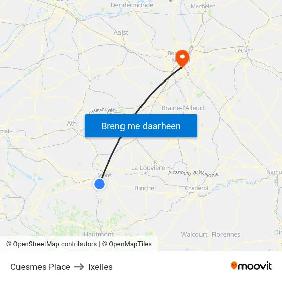 Cuesmes Place to Ixelles map