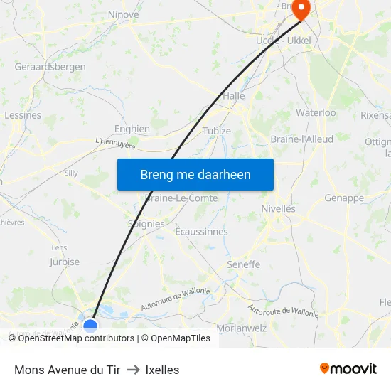 Mons Avenue du Tir to Ixelles map