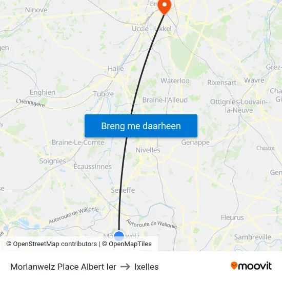 Morlanwelz Place Albert Ier to Ixelles map