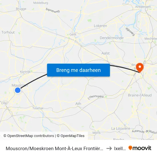 Mouscron/Moeskroen Mont-À-Leux Frontière/Grens to Ixelles map